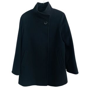Cinzia Rocca Icons Black Wool Cashmere‎ Blend Pea Coat Stand Up Collar Size 8